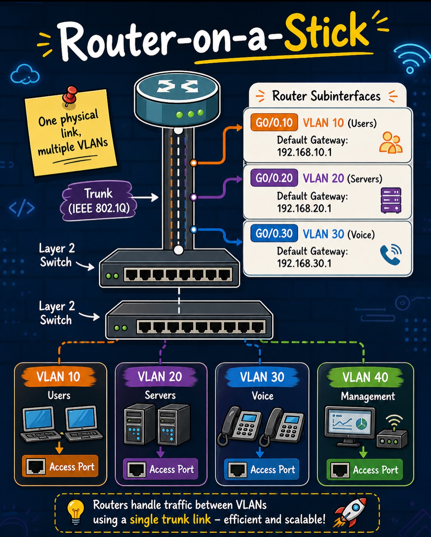Router on a Stick در سیسکو و نحوه راه‌اندازی آن با دستورات